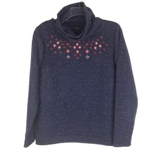 Bonobo Jeans Cowl Neck Sweater Navy Blue Red Embroidered Men’s Size Medium